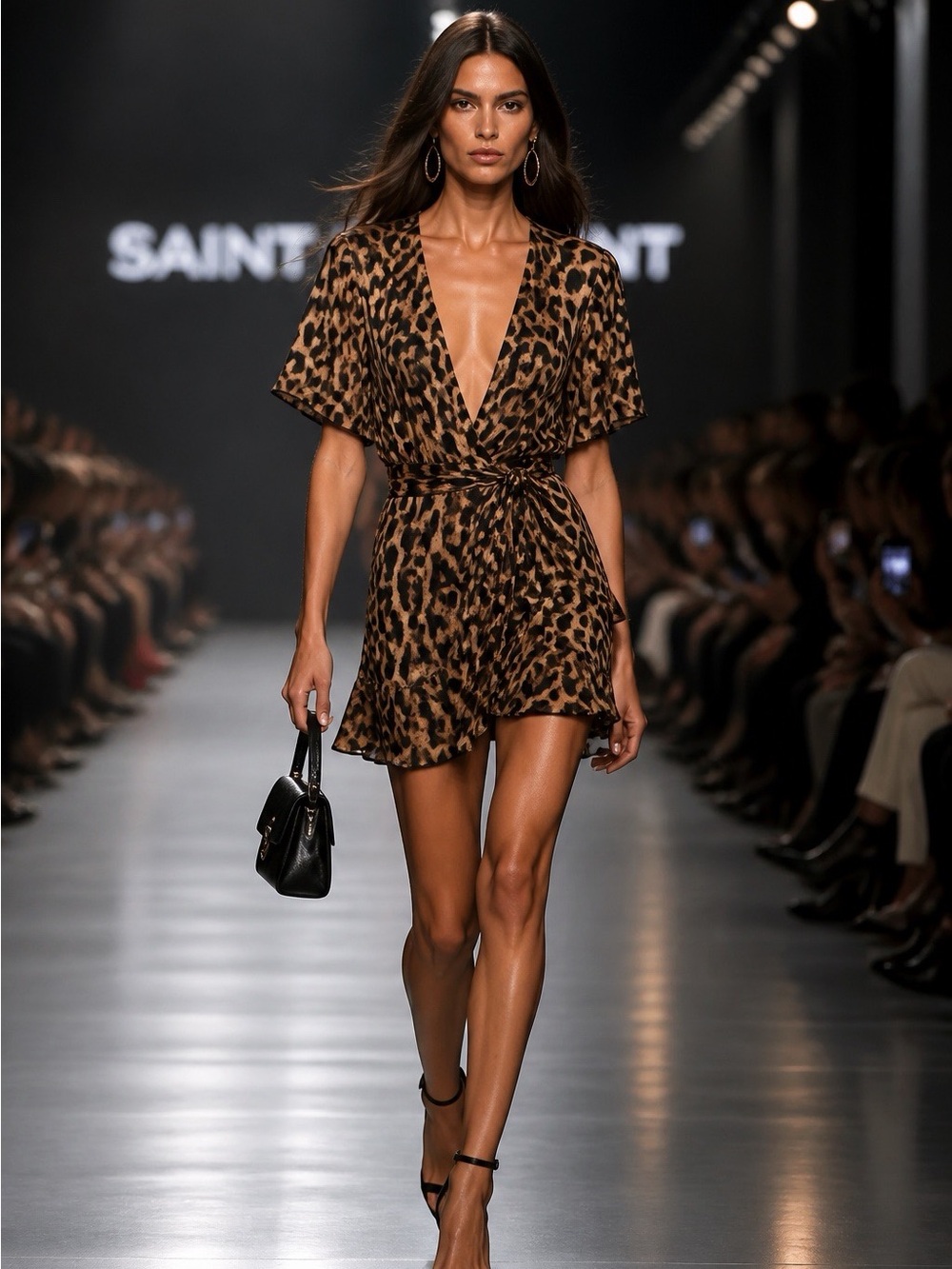 SHEIN Brown/Black Leopard-Print Wrap Mini Dress